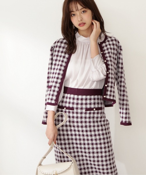 PROPORTION BODY DRESSING（プロポーションボディドレッシング）の「チェックジャガードカーデ / 1211274915（カーディガン/ボレロ・レディース・ブラック/ボルドー・FREE）」の4枚目の写真