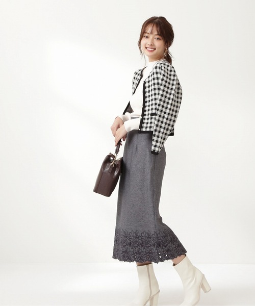 PROPORTION BODY DRESSING（プロポーションボディドレッシング）の「チェックジャガードカーデ / 1211274915（カーディガン/ボレロ・レディース・ブラック/ボルドー・FREE）」の3枚目の写真