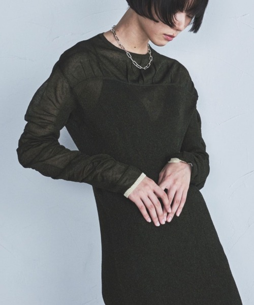 lautreamont BLEUBLANC（ロートレアモンブルーブラン）の「<lautreamont BLEUBLANC>配色シアーギャザーワンピース≪手洗い可能≫（ワンピース・レディース・グレー/カーキ/ブルー・9号）」の2枚目の写真