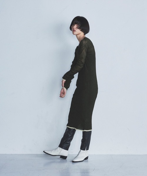 lautreamont BLEUBLANC（ロートレアモンブルーブラン）の「<lautreamont BLEUBLANC>配色シアーギャザーワンピース≪手洗い可能≫（ワンピース・レディース・グレー/カーキ/ブルー・9号）」の6枚目の写真