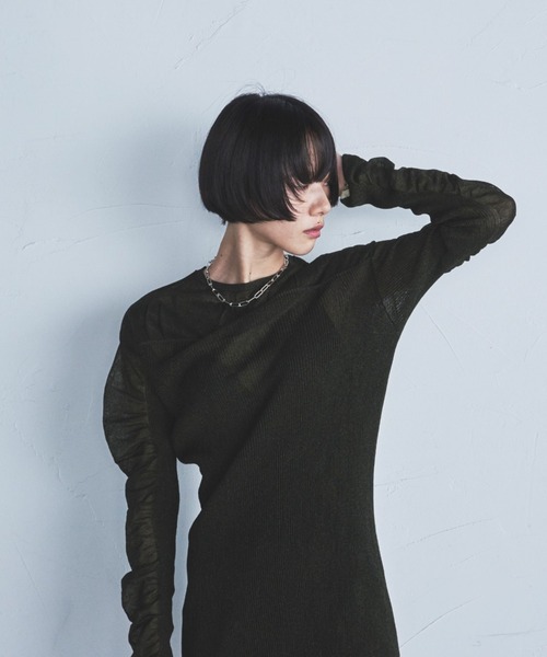 lautreamont BLEUBLANC（ロートレアモンブルーブラン）の「<lautreamont BLEUBLANC>配色シアーギャザーワンピース≪手洗い可能≫（ワンピース・レディース・グレー/カーキ/ブルー・9号）」の8枚目の写真