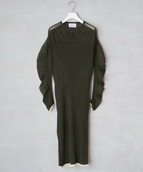 lautreamont BLEUBLANC（ロートレアモンブルーブラン）の「<lautreamont BLEUBLANC>配色シアーギャザーワンピース≪手洗い可能≫（ワンピース・レディース・グレー/カーキ/ブルー・9号）」の4枚目の写真