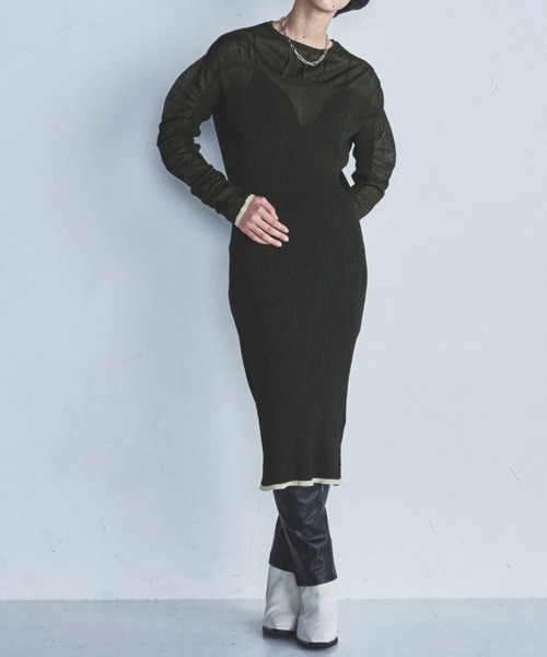 lautreamont BLEUBLANC（ロートレアモンブルーブラン）の「<lautreamont BLEUBLANC>配色シアーギャザーワンピース≪手洗い可能≫（ワンピース・レディース・グレー/カーキ/ブルー・9号）」の9枚目の写真