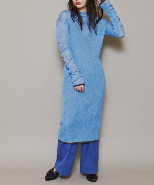 lautreamont BLEUBLANC（ロートレアモンブルーブラン）の「<lautreamont BLEUBLANC>配色シアーギャザーワンピース≪手洗い可能≫（ワンピース・レディース・グレー/カーキ/ブルー・9号）」の13枚目の写真