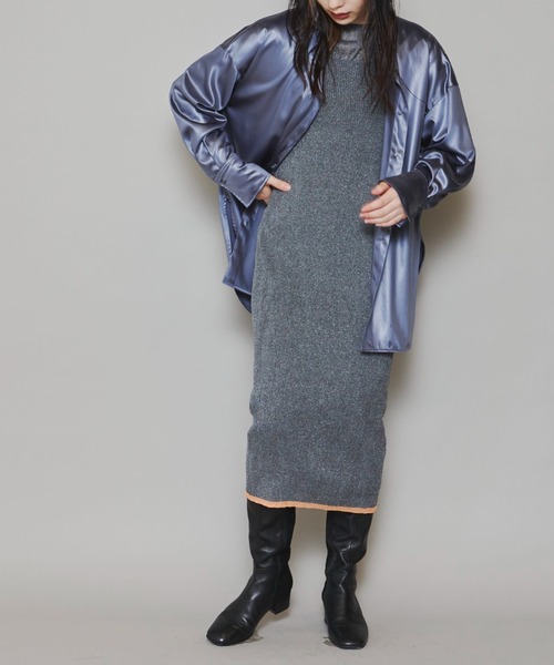 lautreamont BLEUBLANC（ロートレアモンブルーブラン）の「<lautreamont BLEUBLANC>配色シアーギャザーワンピース≪手洗い可能≫（ワンピース・レディース・グレー/カーキ/ブルー・9号）」の14枚目の写真