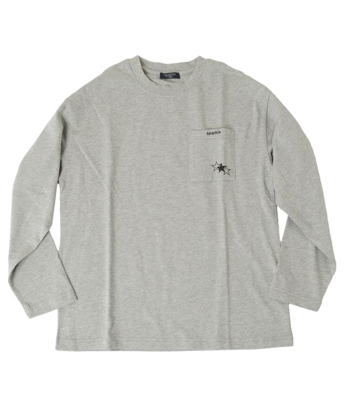 GLAZOS（グラソス）の「天竺・ドロップショルダーポケットスタープリント長袖Tシャツ（Tシャツ/カットソー・キッズ・ブラック/ライトブルー/ホワイト/グレー・130cm/140cm/160cm/170cm/150cm）」の3枚目の写真