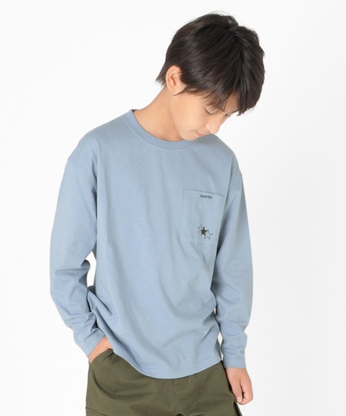 GLAZOS（グラソス）の「天竺・ドロップショルダーポケットスタープリント長袖Tシャツ（Tシャツ/カットソー・キッズ・ブラック/ライトブルー/ホワイト/グレー・130cm/140cm/160cm/170cm/150cm）」の4枚目の写真