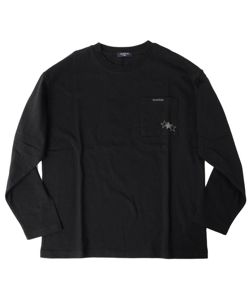 GLAZOS（グラソス）の「天竺・ドロップショルダーポケットスタープリント長袖Tシャツ（Tシャツ/カットソー・キッズ・ブラック/ライトブルー/ホワイト/グレー・130cm/140cm/160cm/170cm/150cm）」の2枚目の写真