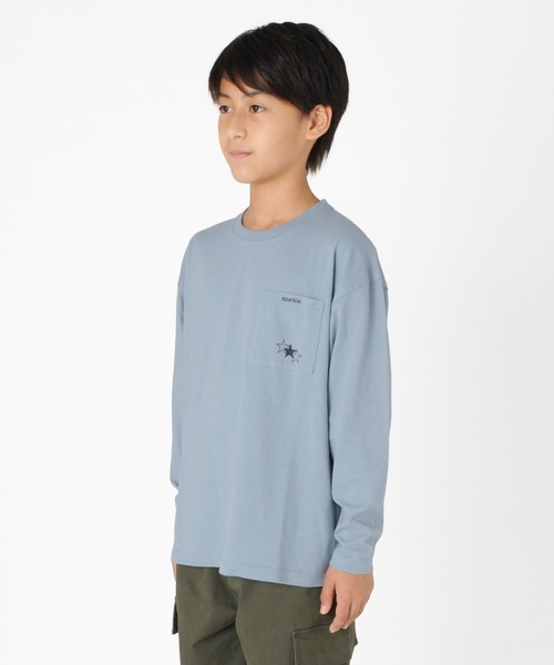 GLAZOS（グラソス）の「天竺・ドロップショルダーポケットスタープリント長袖Tシャツ（Tシャツ/カットソー・キッズ・ブラック/ライトブルー/ホワイト/グレー・130cm/140cm/160cm/170cm/150cm）」の13枚目の写真