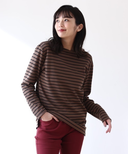 SMILE LAND（スマイルランド）の「大きいサイズ ゆるシルエットボートネックリップルボーダープルオーバー（Tシャツ/カットソー・レディース・ブラック×ホワイト/ホワイト系その他2/ブラウン系その他2・3L/LL/4L/6L/5L/L）」の12枚目の写真