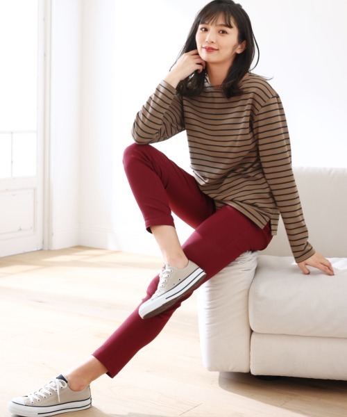 SMILE LAND（スマイルランド）の「大きいサイズ ゆるシルエットボートネックリップルボーダープルオーバー（Tシャツ/カットソー・レディース・ブラック×ホワイト/ホワイト系その他2/ブラウン系その他2・3L/LL/4L/6L/5L/L）」の16枚目の写真