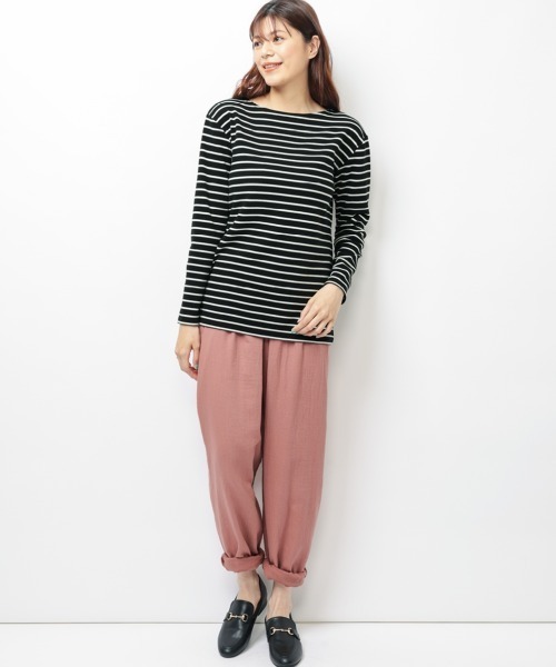 SMILE LAND（スマイルランド）の「大きいサイズ ゆるシルエットボートネックリップルボーダープルオーバー（Tシャツ/カットソー・レディース・ブラック×ホワイト/ホワイト系その他2/ブラウン系その他2・3L/LL/4L/6L/5L/L）」の13枚目の写真