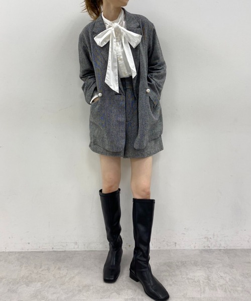 one after another NICE CLAUP（ワンアフターアナザーナイスクラップ）の「セットアップで着れる！パールボタンテーラードジャケット（テーラードジャケット・レディース・ブラック/ベージュ/その他1/その他2・FREE）」の5枚目の写真