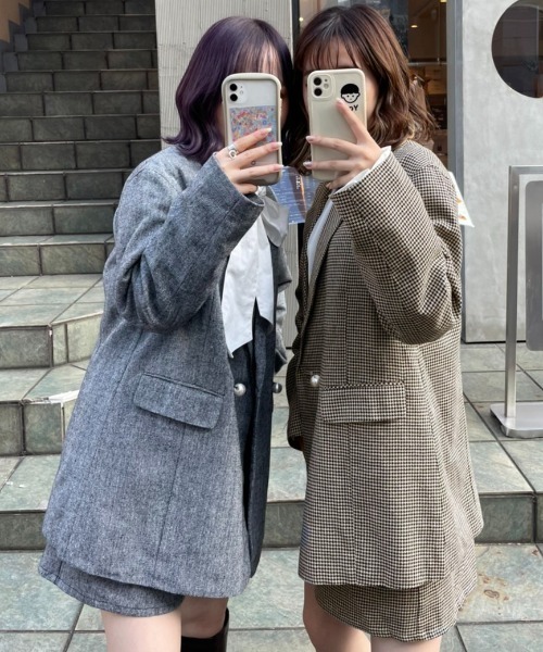 セール】セットアップで着れる！パールボタンテーラードジャケット