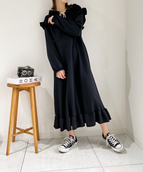 セール フリルスウェットロングワンピース ワンピース At12 03 アットイチニーゼロサン のファッション通販 Zozotown