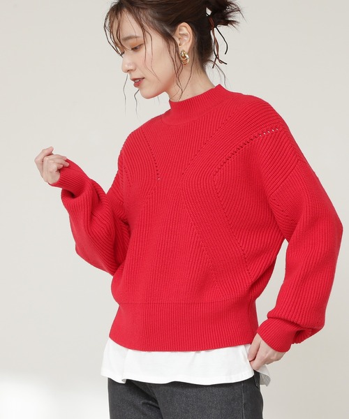 N.（N. Natural Beauty Basic）（エヌエヌナチュラルビューティーベーシック）の「◆アイレット畦ニット（ニット/セーター・レディース・ネイビー/オフホワイト/レッド/イエロー・MEDIUM）」の4枚目の写真