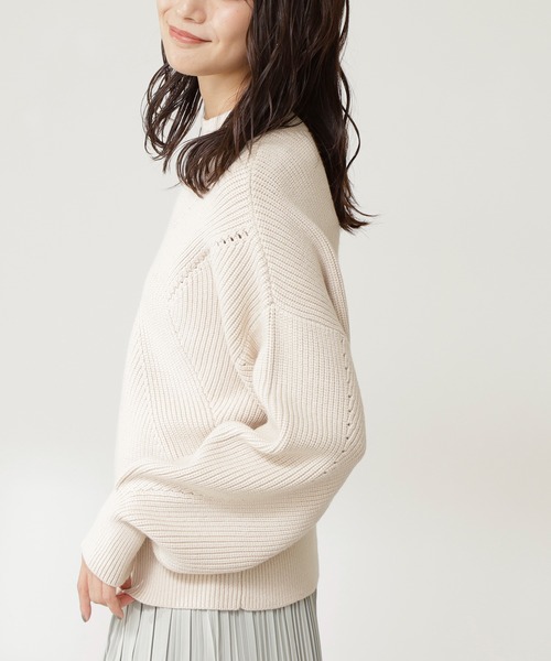 N.（N. Natural Beauty Basic）（エヌエヌナチュラルビューティーベーシック）の「◆アイレット畦ニット（ニット/セーター・レディース・ネイビー/オフホワイト/レッド/イエロー・MEDIUM）」の10枚目の写真