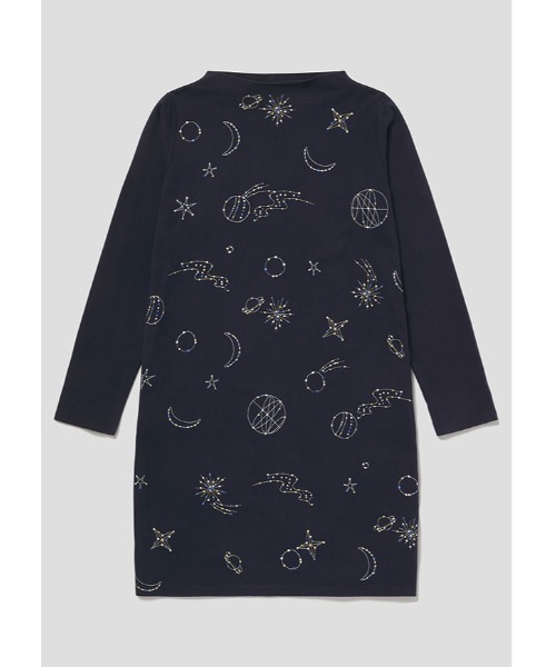 Design Tshirts Store graniph(デザイン ティーシャツ ストア グラニフ)の「ドットアンドラインユニバース|エンブロイダリーワンピース(ワンピース・レディース・ネイビー・FREE)」の5枚目の写真