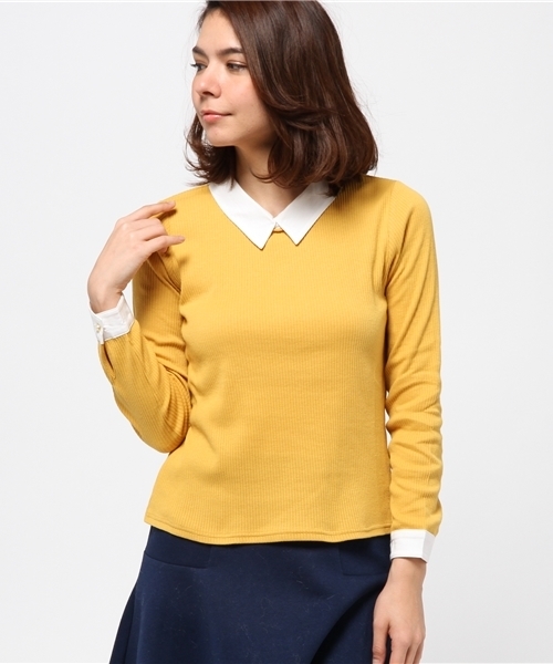 natural couture（ナチュラルクチュール）の「【natural couture NICE CLAUP】襟付きインナー（Tシャツ/カットソー・レディース・マスタード/サックスブルー/ネイビー/ブラック/その他12・FREE）」の4枚目の写真