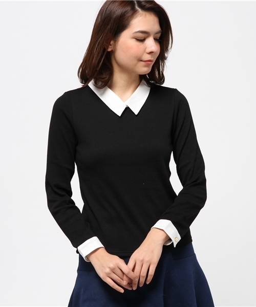 natural couture（ナチュラルクチュール）の「【natural couture NICE CLAUP】襟付きインナー（Tシャツ/カットソー・レディース・マスタード/サックスブルー/ネイビー/ブラック/その他12・FREE）」の2枚目の写真