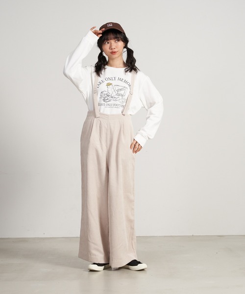 OUTDOOR PRODUCTS APPAREL(アウトドアプロダクツアパレル)の「サスペンダー付きコーデュロイリラックワイドスパンツ(サロペット/オーバーオール・レディース・ベージュ/ブラウン/アイボリー・MEDIUM/LARGE)」の7枚目の写真
