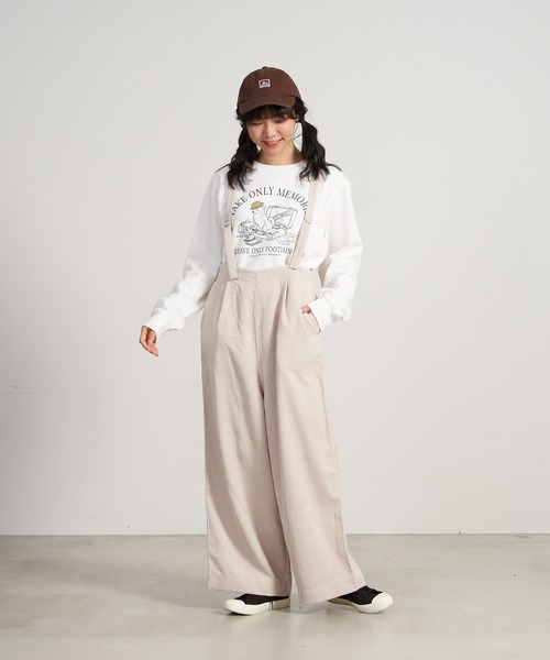 OUTDOOR PRODUCTS APPAREL(アウトドアプロダクツアパレル)の「サスペンダー付きコーデュロイリラックワイドスパンツ(サロペット/オーバーオール・レディース・ベージュ/ブラウン/アイボリー・MEDIUM/LARGE)」の6枚目の写真