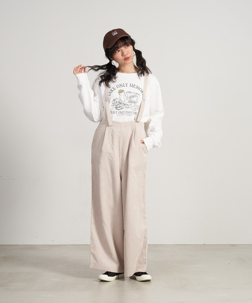 OUTDOOR PRODUCTS APPAREL(アウトドアプロダクツアパレル)の「サスペンダー付きコーデュロイリラックワイドスパンツ(サロペット/オーバーオール・レディース・ベージュ/ブラウン/アイボリー・MEDIUM/LARGE)」の5枚目の写真