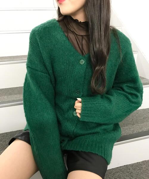 INGNI（イング）の「モヘアタッチVネックカーディガン（カーディガン/ボレロ・レディース・ブラック/オレンジ/ブルー/グリーン/アイボリー/イエロー系3/レッド・M）」の21枚目の写真