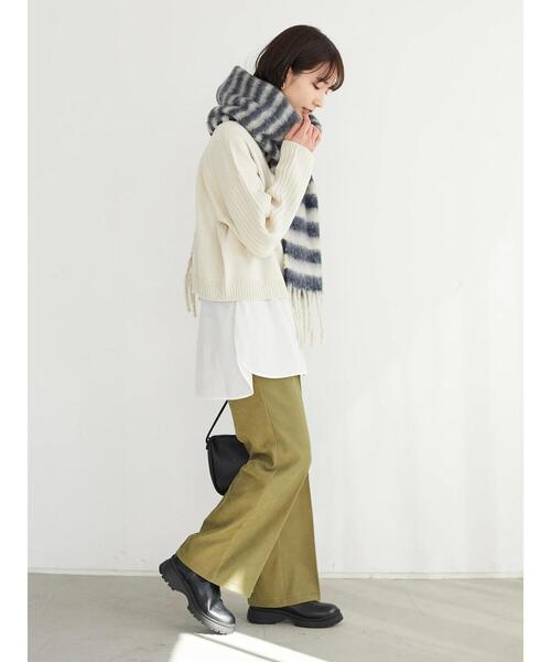 Green　Parks（グリーンパークス）の「・ボーダーフリンジマフラー＊（マフラー・レディース・パープル/ネイビー/カーキ・FREE）」の6枚目の写真