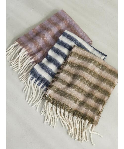 Green　Parks（グリーンパークス）の「・ボーダーフリンジマフラー＊（マフラー・レディース・パープル/ネイビー/カーキ・FREE）」の8枚目の写真