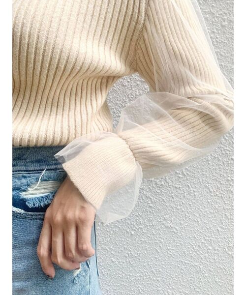 EMODA（エモダ）の「チュールコンビネーションフィットニット（ニット/セーター・レディース・アイボリー/ブラウン/ブラック・FREE）」の8枚目の写真