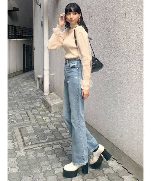 EMODA（エモダ）の「チュールコンビネーションフィットニット（ニット/セーター・レディース・アイボリー/ブラウン/ブラック・FREE）」の9枚目の写真