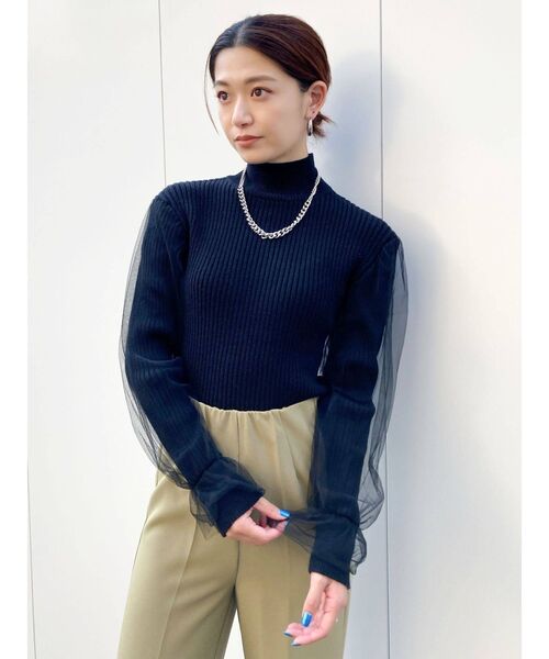 EMODA（エモダ）の「チュールコンビネーションフィットニット（ニット/セーター・レディース・アイボリー/ブラウン/ブラック・FREE）」の10枚目の写真