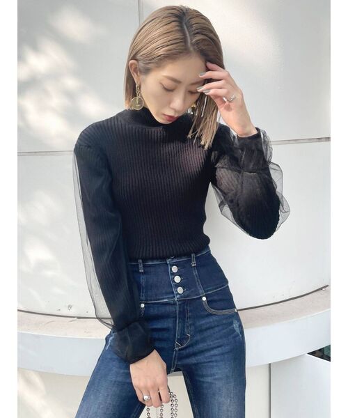 EMODA（エモダ）の「チュールコンビネーションフィットニット（ニット/セーター・レディース・アイボリー/ブラウン/ブラック・FREE）」の13枚目の写真