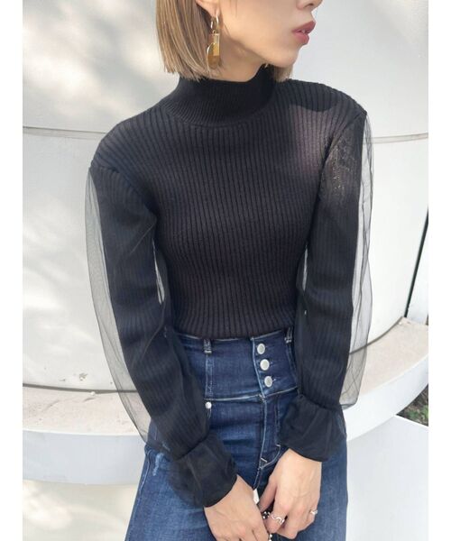 EMODA（エモダ）の「チュールコンビネーションフィットニット（ニット/セーター・レディース・アイボリー/ブラウン/ブラック・FREE）」の14枚目の写真