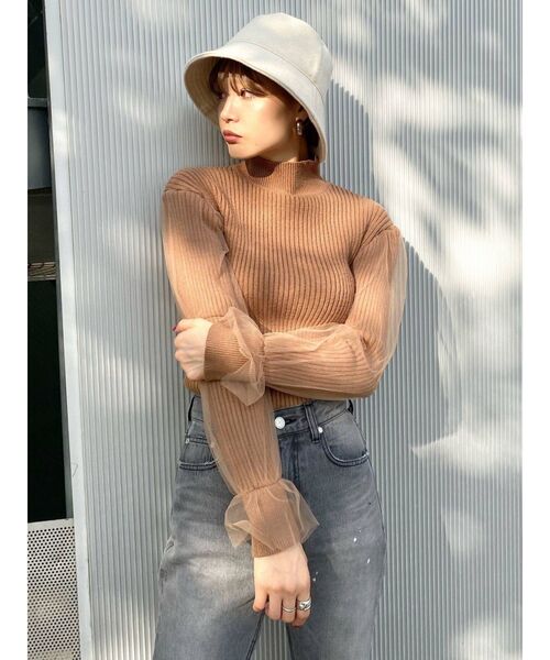 EMODA（エモダ）の「チュールコンビネーションフィットニット（ニット/セーター・レディース・アイボリー/ブラウン/ブラック・FREE）」の16枚目の写真