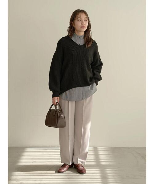 earth music&ecology（アースミュージックアンドエコロジー）の「タックストレートパンツ＊（スラックス・レディース・ブラック/ダークグリーン/ベージュ/ボルドー・M/L）」の10枚目の写真