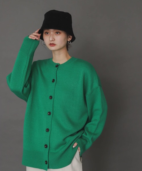 SENSE OF PLACE by URBAN RESEARCH（センスオブプレイスバイアーバンリサーチ）の「クルーネックルーズカーディガン（カーディガン/ボレロ・レディース・ブラック/オレンジ/グリーン/アイボリー・ONE）」の3枚目の写真