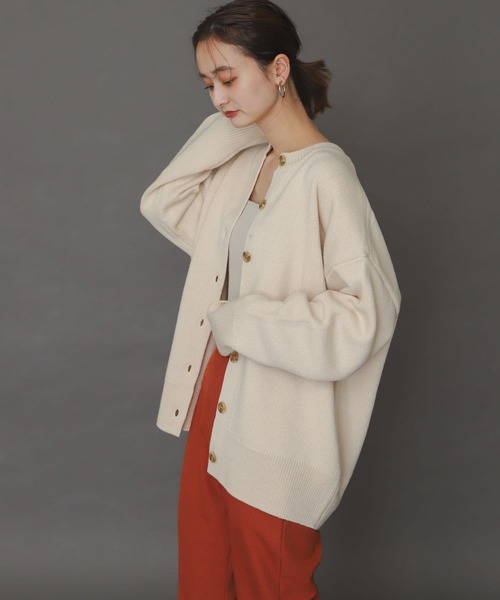 SENSE OF PLACE by URBAN RESEARCH（センスオブプレイスバイアーバンリサーチ）の「クルーネックルーズカーディガン（カーディガン/ボレロ・レディース・ブラック/オレンジ/グリーン/アイボリー・ONE）」の5枚目の写真