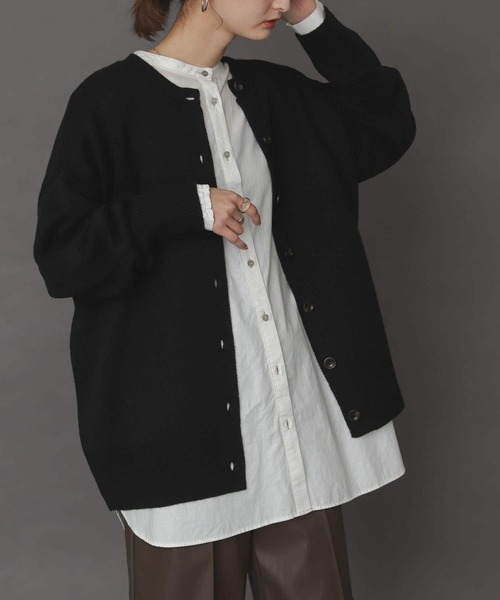 SENSE OF PLACE by URBAN RESEARCH（センスオブプレイスバイアーバンリサーチ）の「クルーネックルーズカーディガン（カーディガン/ボレロ・レディース・ブラック/オレンジ/グリーン/アイボリー・ONE）」の20枚目の写真