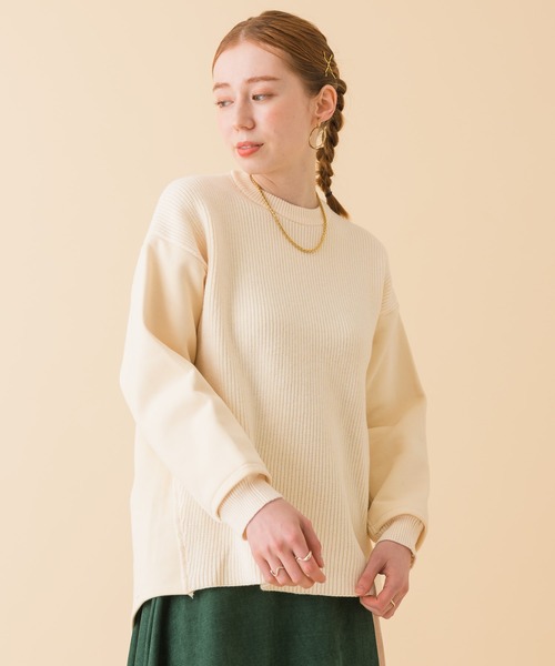 CLOCHE(クロシェ)の「CLOCHE カットドッキングプルオーバー(Tシャツ/カットソー・レディース・カーキ/アイボリー・FREE)」の2枚目の写真
