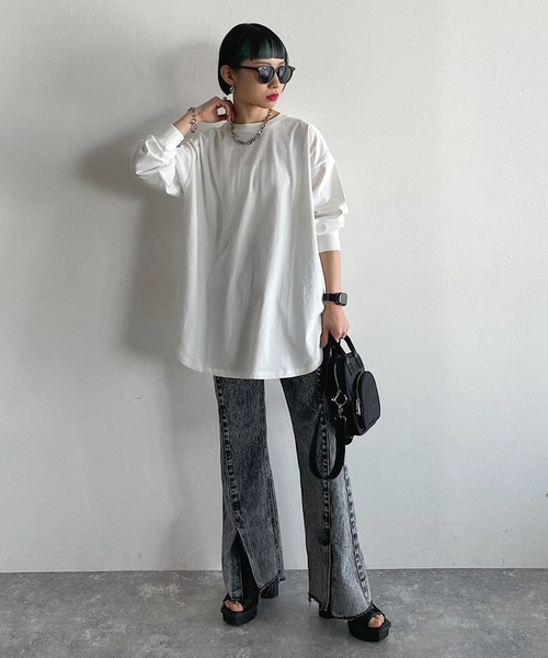 PAGEBOY(ページボーイ)の「ルーズシルエットロンT(Tシャツ/カットソー・レディース・ブラック/オフホワイト/グリーン・FREE)」の6枚目の写真