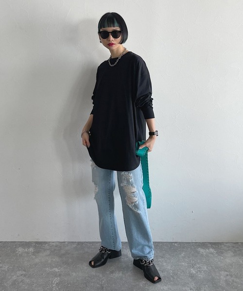 PAGEBOY(ページボーイ)の「ルーズシルエットロンT(Tシャツ/カットソー・レディース・ブラック/オフホワイト/グリーン・FREE)」の7枚目の写真