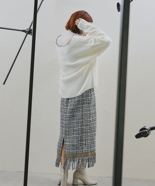 mona Belinda（モナベリンダ）の「ツイードフリンジタイトスカート（スカート・レディース・グリーン/ネイビー・FREE）」の9枚目の写真