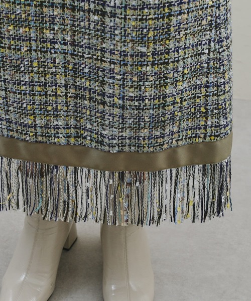 mona Belinda（モナベリンダ）の「ツイードフリンジタイトスカート（スカート・レディース・グリーン/ネイビー・FREE）」の13枚目の写真