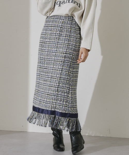 mona Belinda（モナベリンダ）の「ツイードフリンジタイトスカート（スカート・レディース・グリーン/ネイビー・FREE）」の19枚目の写真