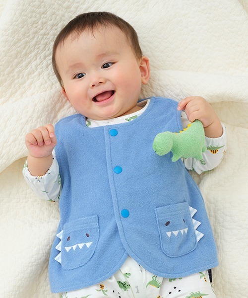 kladskap（クレードスコープ）の「アニマル／恐竜ポケットリバーシブルベスト（ベスト・キッズ・ブルー/クリーム・FREE）」の2枚目の写真