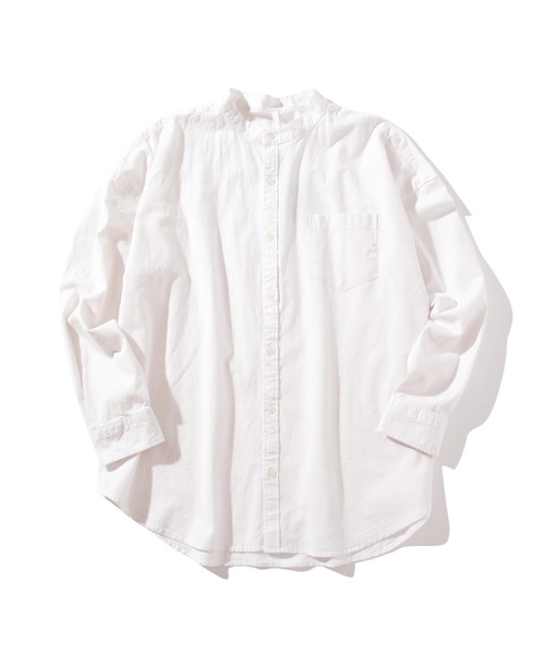 INASTUDIOS ZOO（イーナストゥディオスズー）の「「INASTUDIOS SELECT」綿麻ストレッチ ルーズフィット バンドカラーシャツ（シャツ/ブラウス・レディース・ネイビー/ブラック/カーキ/ホワイト/モカ・LARGE/X-LARGE/MEDIUM）」の2枚目の写真