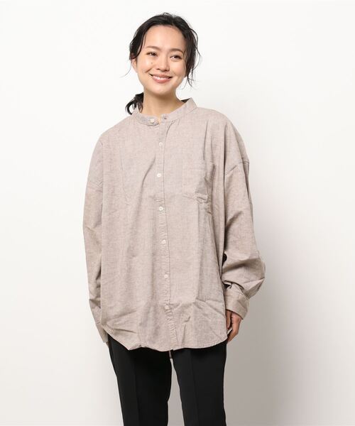 INASTUDIOS ZOO（イーナストゥディオスズー）の「「INASTUDIOS SELECT」綿麻ストレッチ ルーズフィット バンドカラーシャツ（シャツ/ブラウス・レディース・ネイビー/ブラック/カーキ/ホワイト/モカ・LARGE/X-LARGE/MEDIUM）」の8枚目の写真