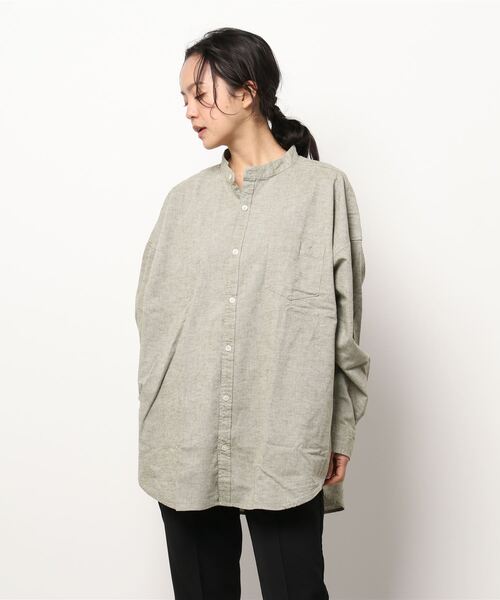 INASTUDIOS ZOO（イーナストゥディオスズー）の「「INASTUDIOS SELECT」綿麻ストレッチ ルーズフィット バンドカラーシャツ（シャツ/ブラウス・レディース・ネイビー/ブラック/カーキ/ホワイト/モカ・LARGE/X-LARGE/MEDIUM）」の9枚目の写真